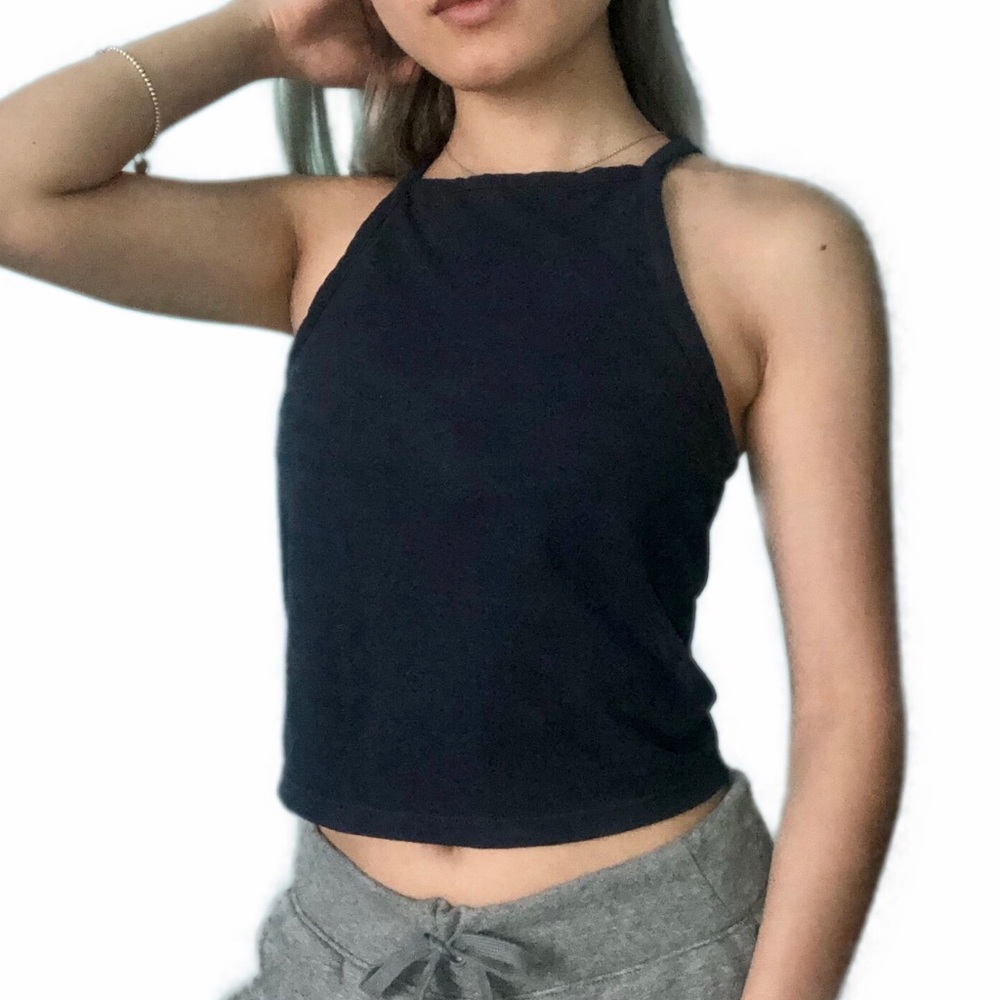 Brandy Melville Navy Blue Velvet Cropped Tank